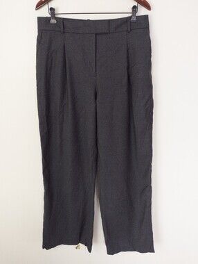 Judith & Charles Gray Virgin Wool Pleated Tailored Wide Leg Trousers Size 12